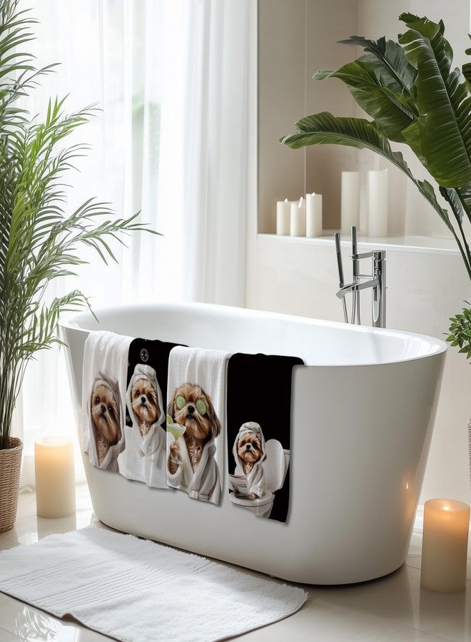 INDAJEDN Funny Shih Tzu Bathroom Hand Towels, Dog Bathroom Decor, Shih Tzu Gifts for Women, Cute Bathrobe Dog Decorative Hand Towels for Bath Room Washroom Spa, 16x24 Inch Set of 4 - Image 2